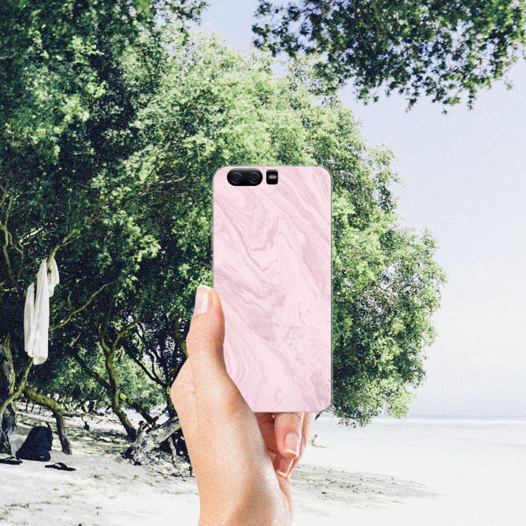 Huawei P10 TPU Siliconen Hoesje Marble Pink - Origineel Cadeau Vriendin