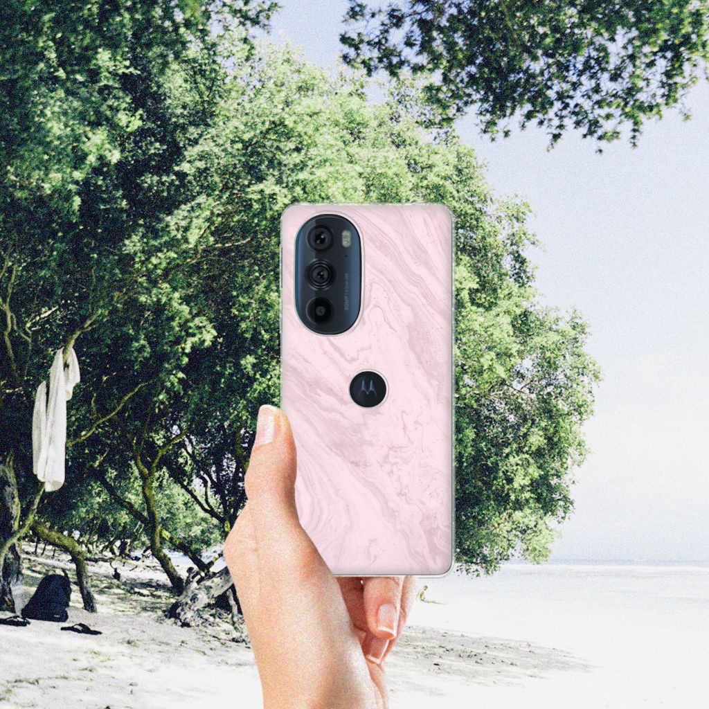 Motorola Edge 30 Pro TPU Siliconen Hoesje Marble Pink - Origineel Cadeau Vriendin