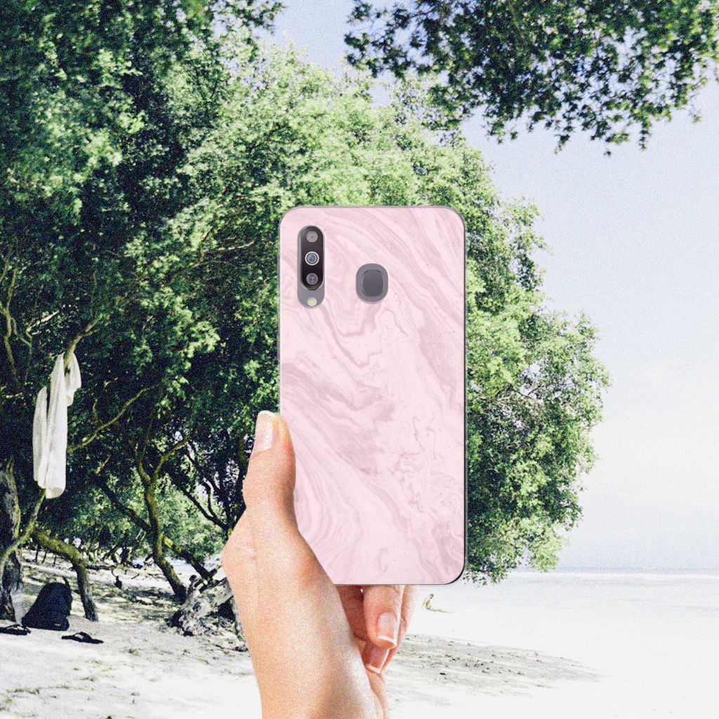 Samsung Galaxy M30 TPU Siliconen Hoesje Marble Pink - Origineel Cadeau Vriendin