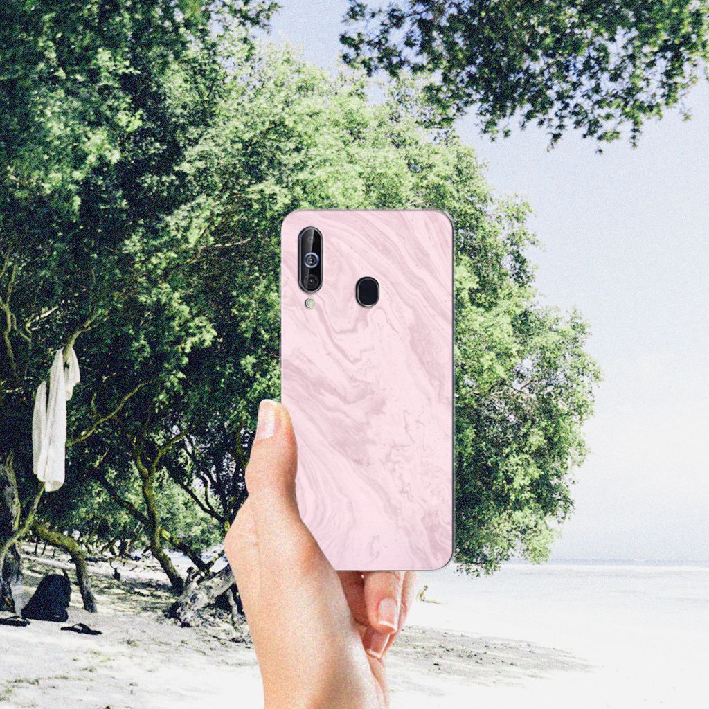Samsung Galaxy A60 TPU Siliconen Hoesje Marble Pink - Origineel Cadeau Vriendin