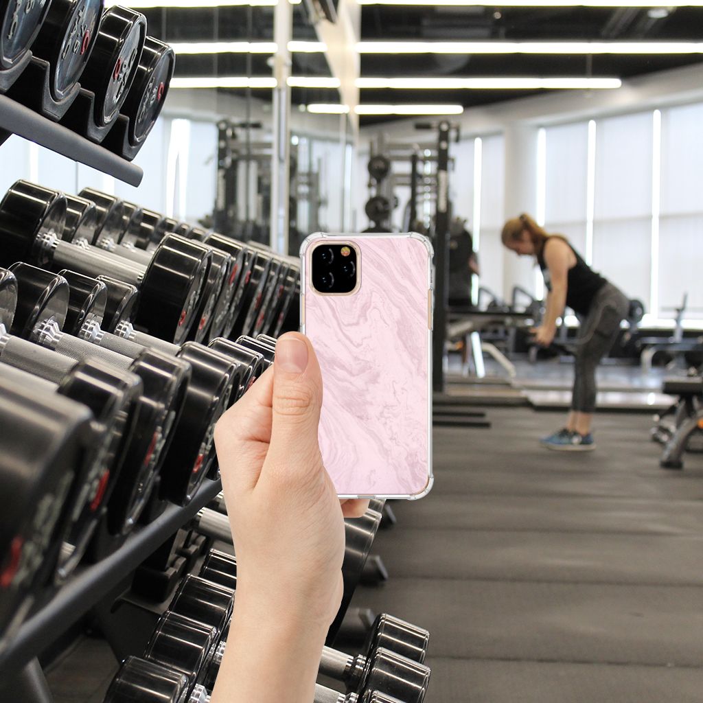 Apple iPhone 11 Pro Anti-Shock Hoesje Marble Pink - Origineel Cadeau Vriendin