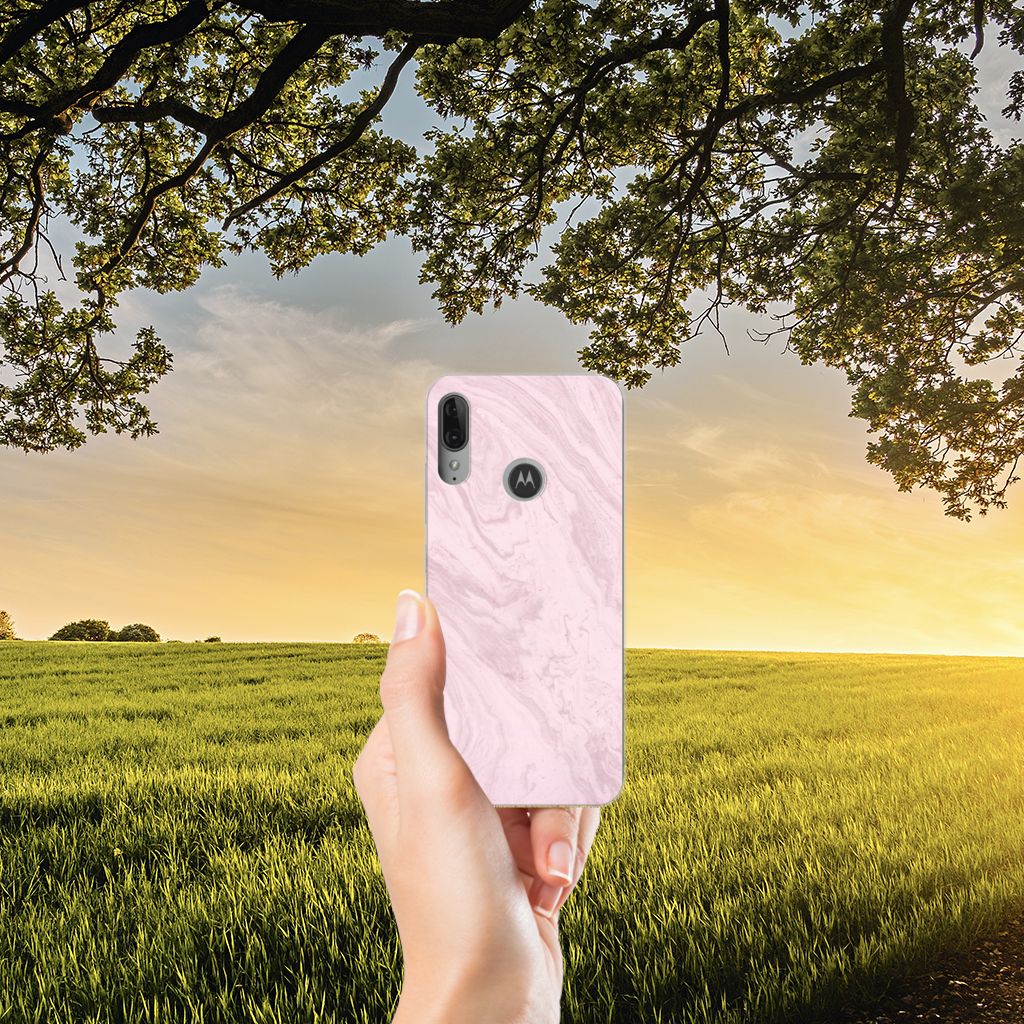 Motorola Moto E6 Plus TPU Siliconen Hoesje Marble Pink - Origineel Cadeau Vriendin