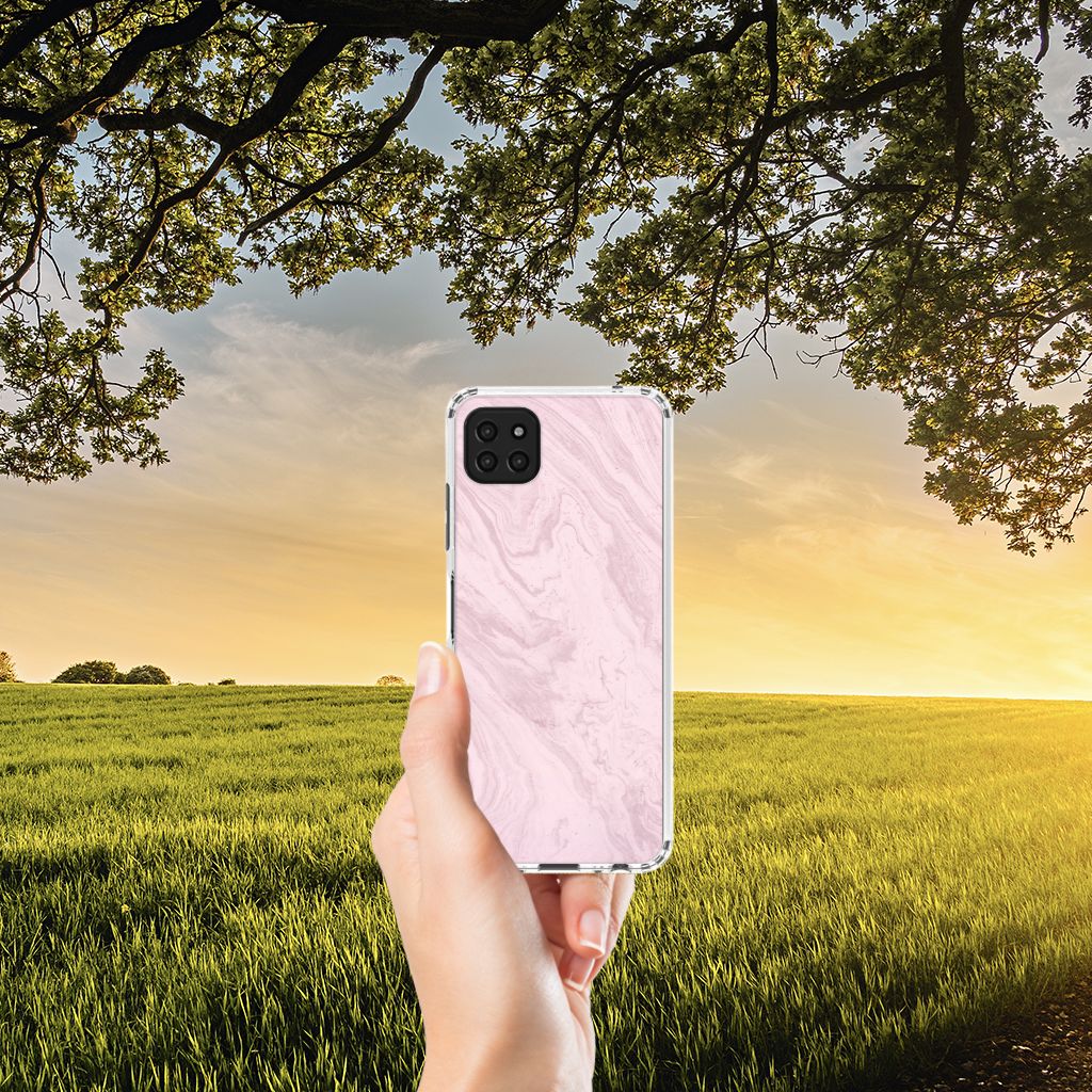 Samsung Galaxy A22 5G Anti-Shock Hoesje Marble Pink - Origineel Cadeau Vriendin