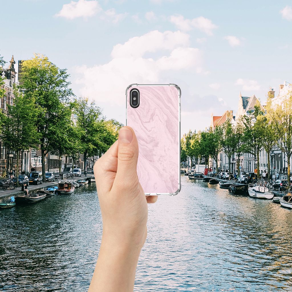 Apple iPhone X | Xs Anti-Shock Hoesje Marble Pink - Origineel Cadeau Vriendin