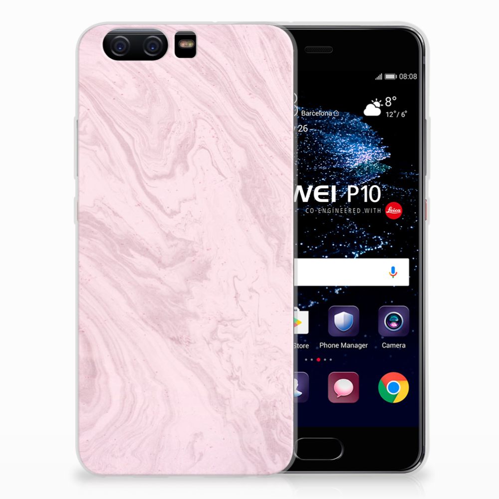 Huawei P10 TPU Siliconen Hoesje Marble Pink - Origineel Cadeau Vriendin