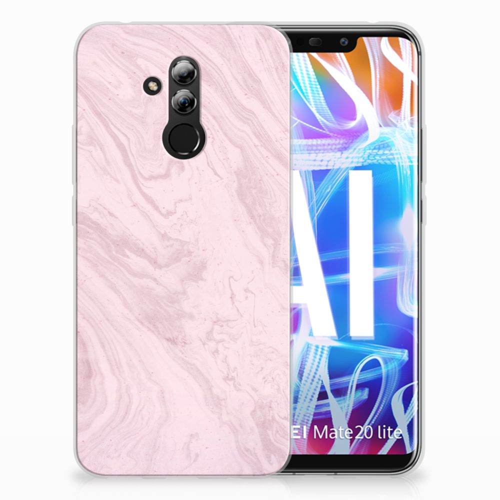 Huawei Mate 20 Lite TPU Siliconen Hoesje Marble Pink - Origineel Cadeau Vriendin