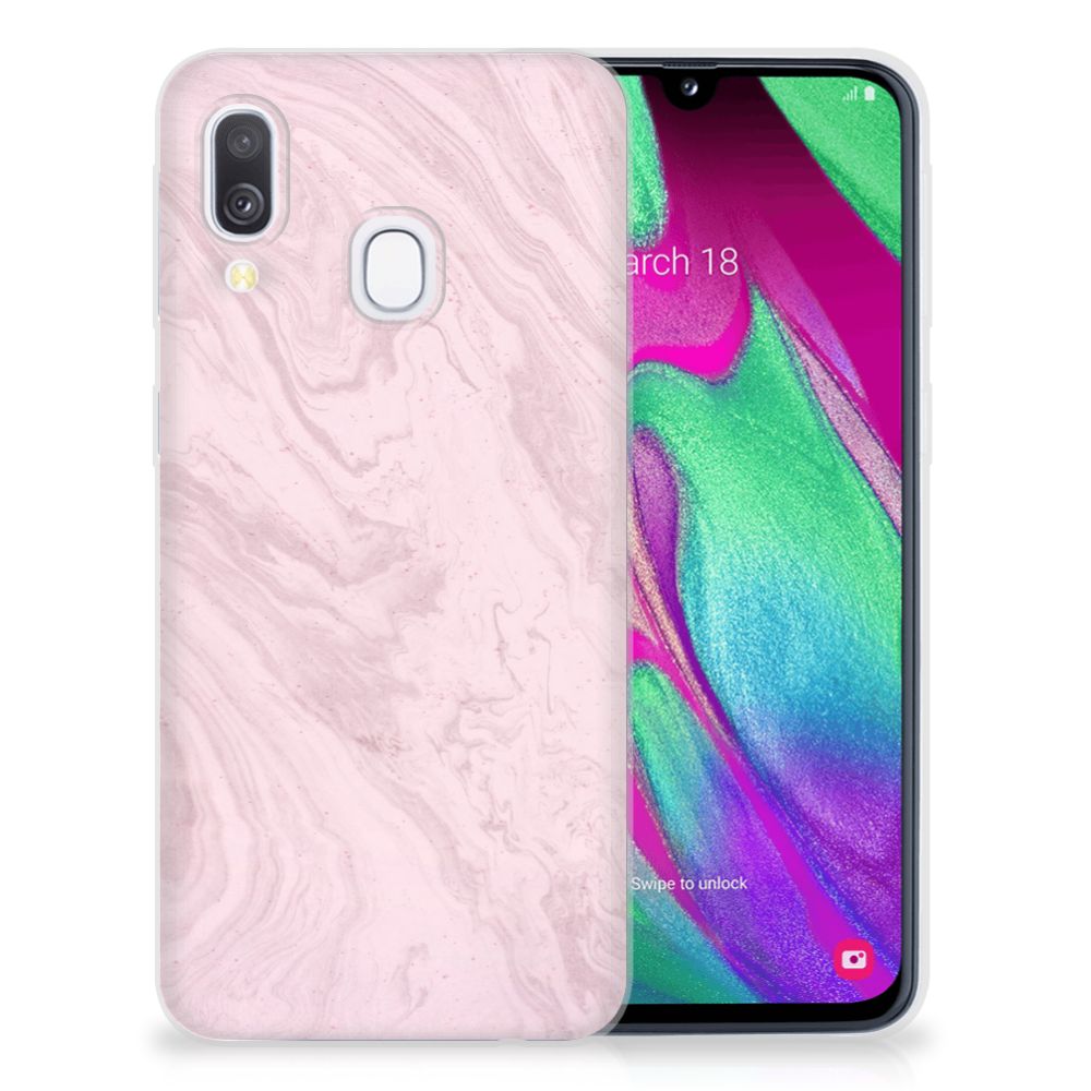 Samsung Galaxy A40 TPU Siliconen Hoesje Marble Pink - Origineel Cadeau Vriendin