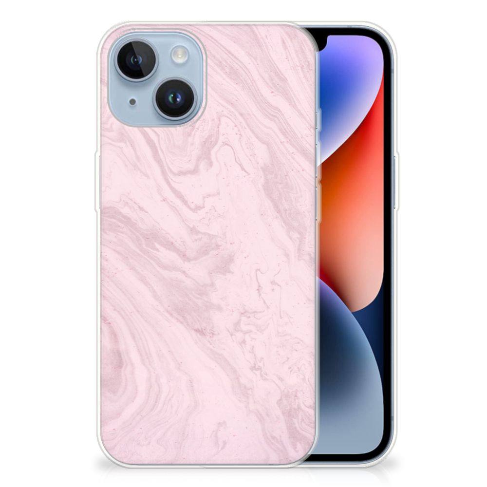 Apple iPhone 14 TPU Siliconen Hoesje Marble Pink - Origineel Cadeau Vriendin