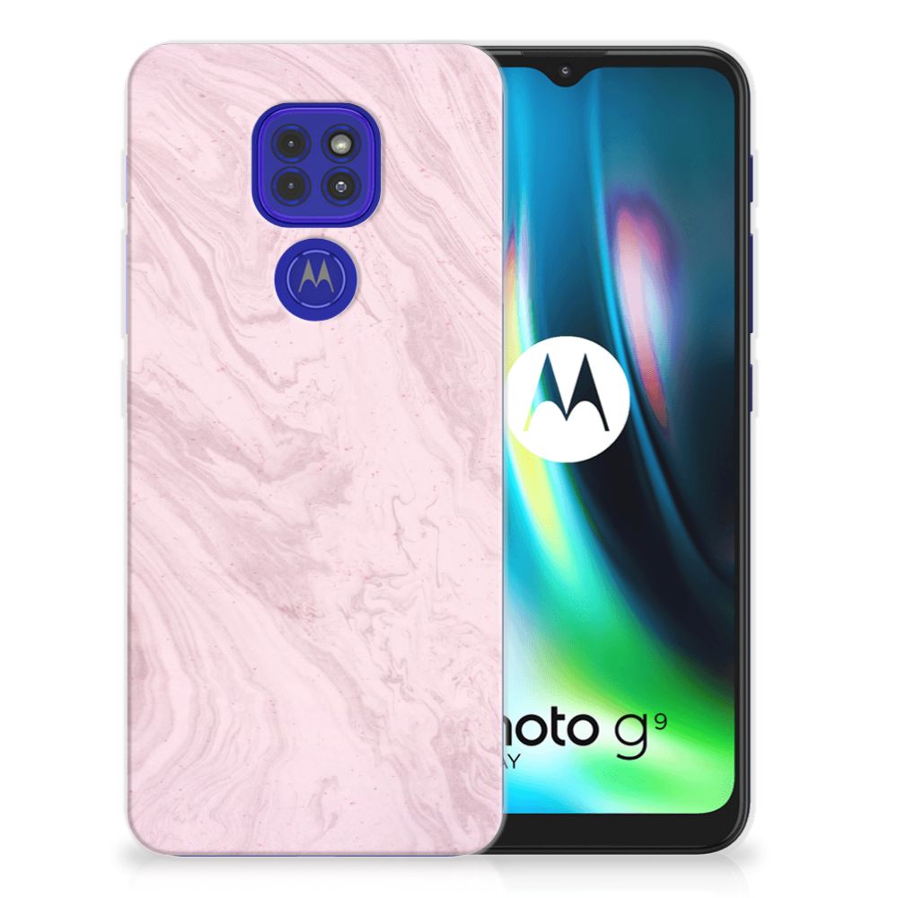 Motorola Moto G9 Play | E7 Plus TPU Siliconen Hoesje Marble Pink - Origineel Cadeau Vriendin