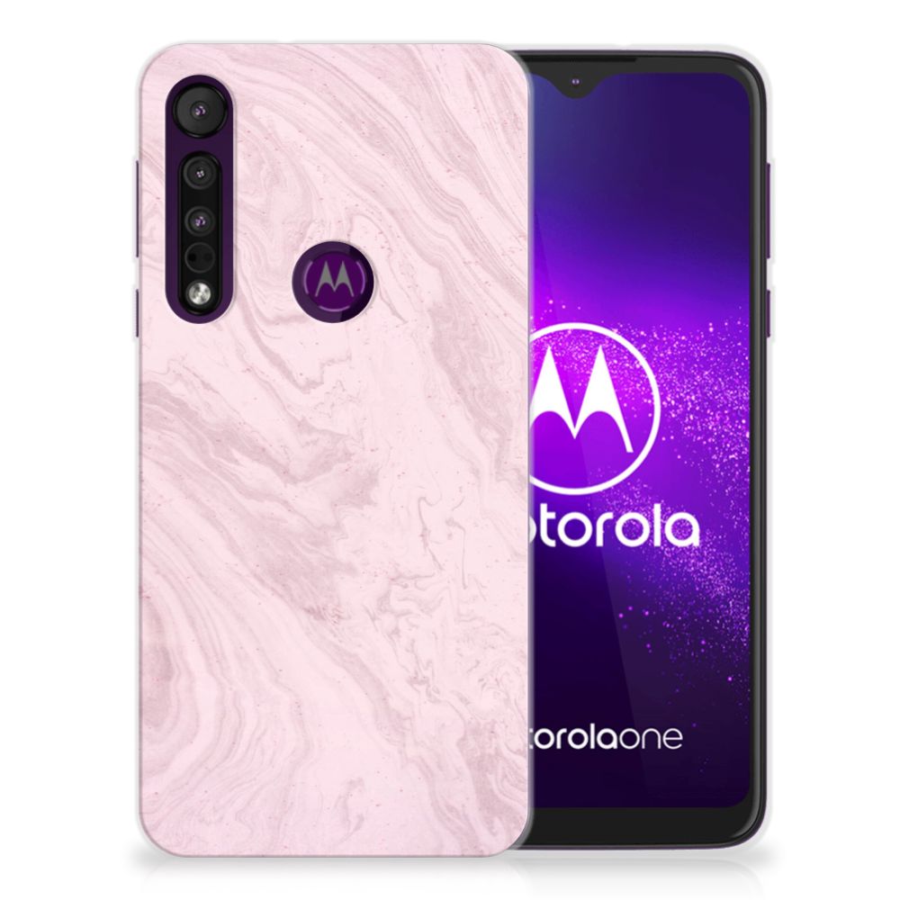 Motorola One Macro TPU Siliconen Hoesje Marble Pink - Origineel Cadeau Vriendin