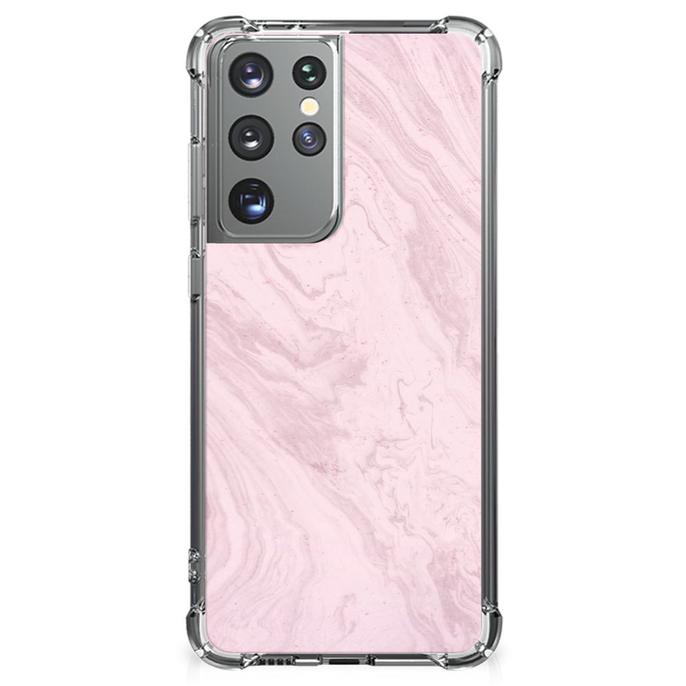 Samsung Galaxy S21 Ultra Anti-Shock Hoesje Marble Pink Origineel Cadeau Vriendin
