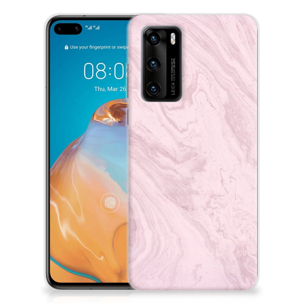 Huawei P40 TPU Siliconen Hoesje Marble Pink - Origineel Cadeau Vriendin