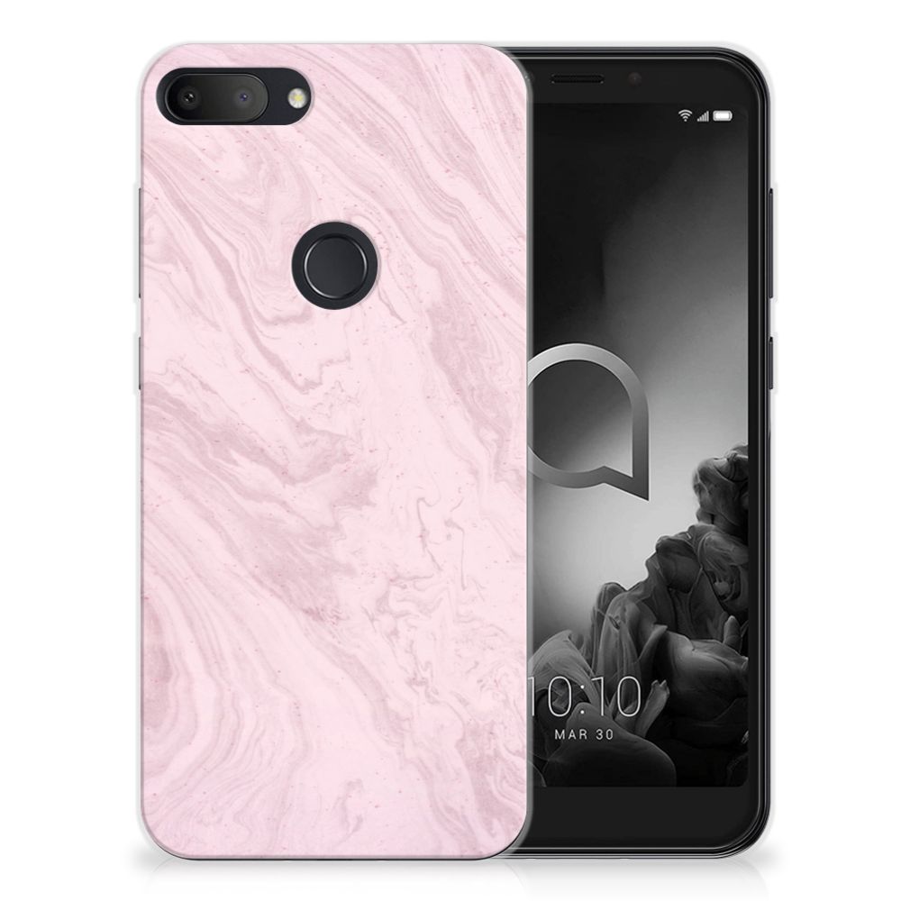 Alcatel 1S (2019) TPU Siliconen Hoesje Marble Pink - Origineel Cadeau Vriendin