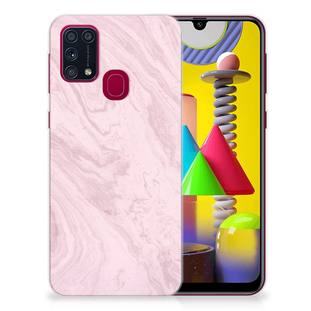 Samsung Galaxy M31 TPU Siliconen Hoesje Marble Pink - Origineel Cadeau Vriendin