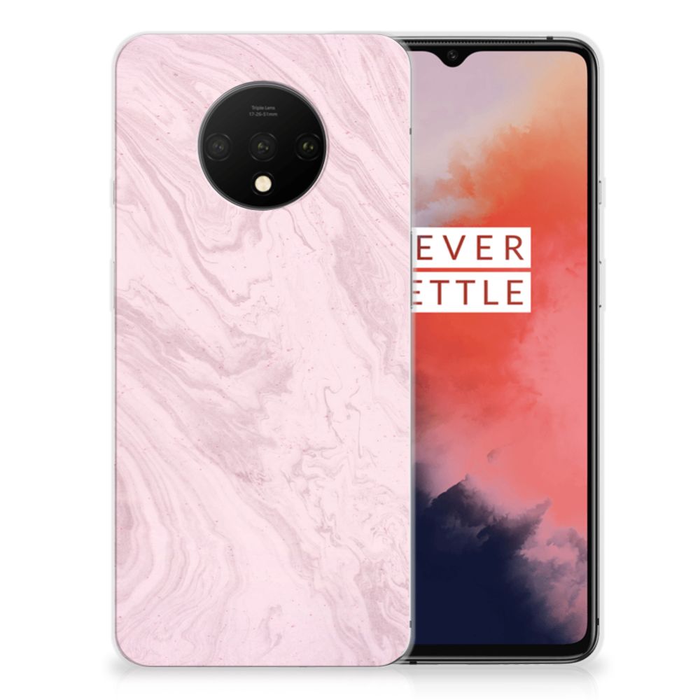 OnePlus 7T TPU Siliconen Hoesje Marble Pink - Origineel Cadeau Vriendin