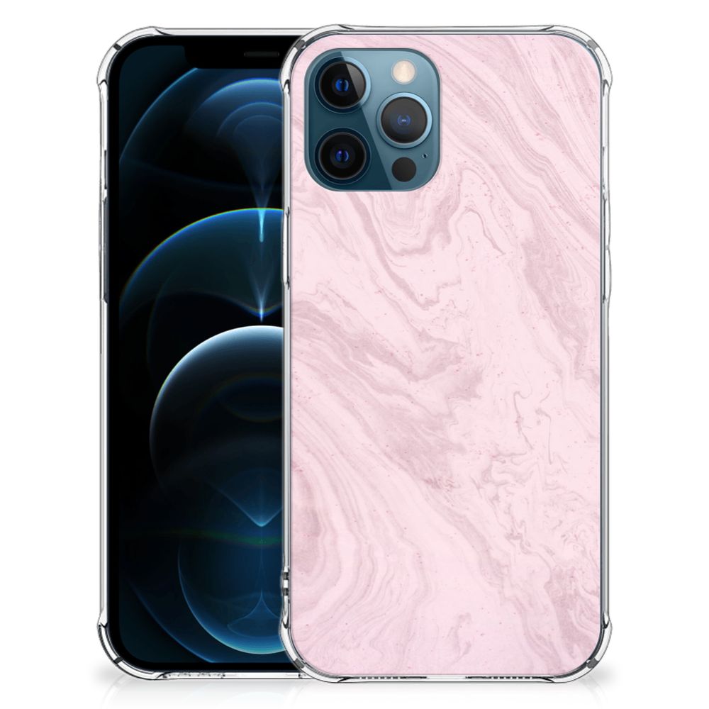 iPhone 12 | 12 Pro Anti-Shock Hoesje Marble Pink Origineel Cadeau Vriendin