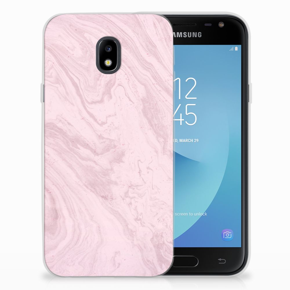 Samsung Galaxy J3 2017 TPU Siliconen Hoesje Marble Pink - Origineel Cadeau Vriendin