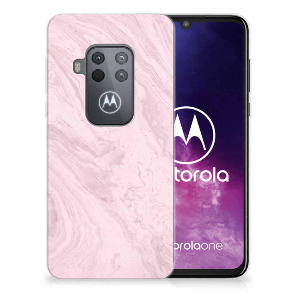 Motorola One Zoom TPU Siliconen Hoesje Marble Pink - Origineel Cadeau Vriendin