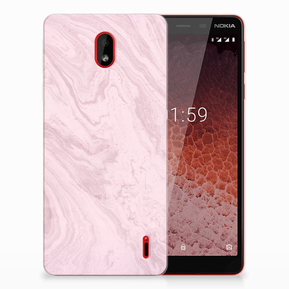 Nokia 1 Plus TPU Siliconen Hoesje Marble Pink - Origineel Cadeau Vriendin