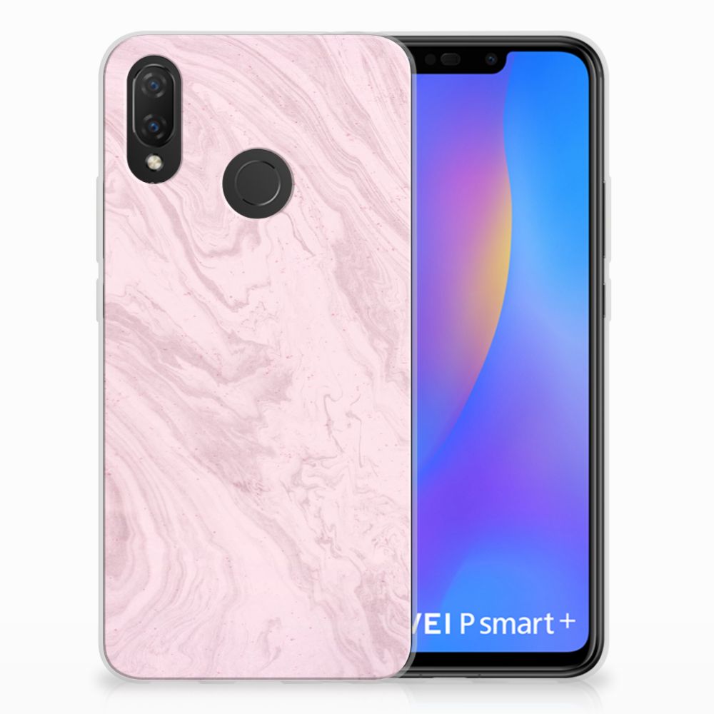 Huawei P Smart Plus TPU Siliconen Hoesje Marble Pink - Origineel Cadeau Vriendin