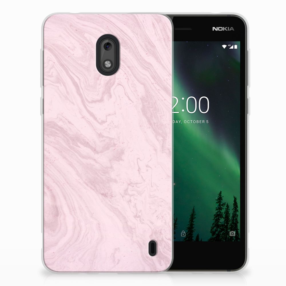 Nokia 2 TPU Siliconen Hoesje Marble Pink - Origineel Cadeau Vriendin