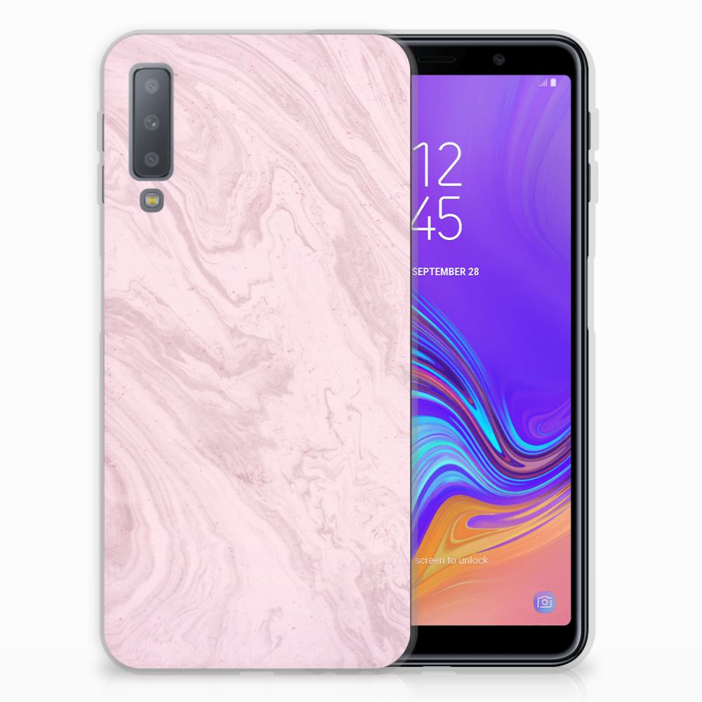 Samsung Galaxy A7 (2018) TPU Siliconen Hoesje Marble Pink - Origineel Cadeau Vriendin