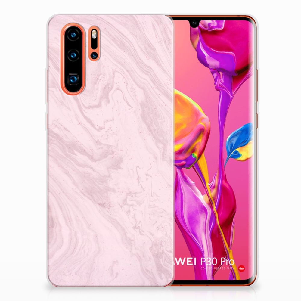 Huawei P30 Pro TPU Siliconen Hoesje Marble Pink - Origineel Cadeau Vriendin