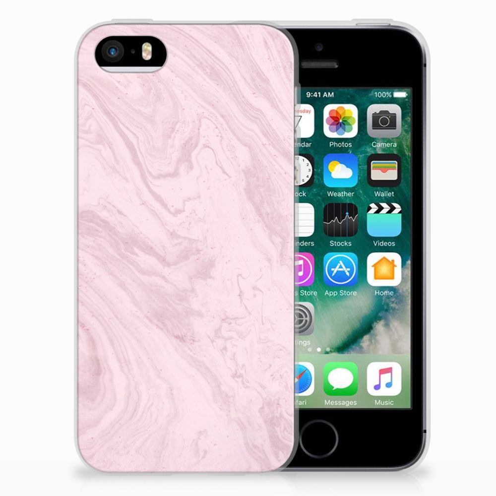 Apple iPhone SE | 5S TPU Siliconen Hoesje Marble Pink - Origineel Cadeau Vriendin