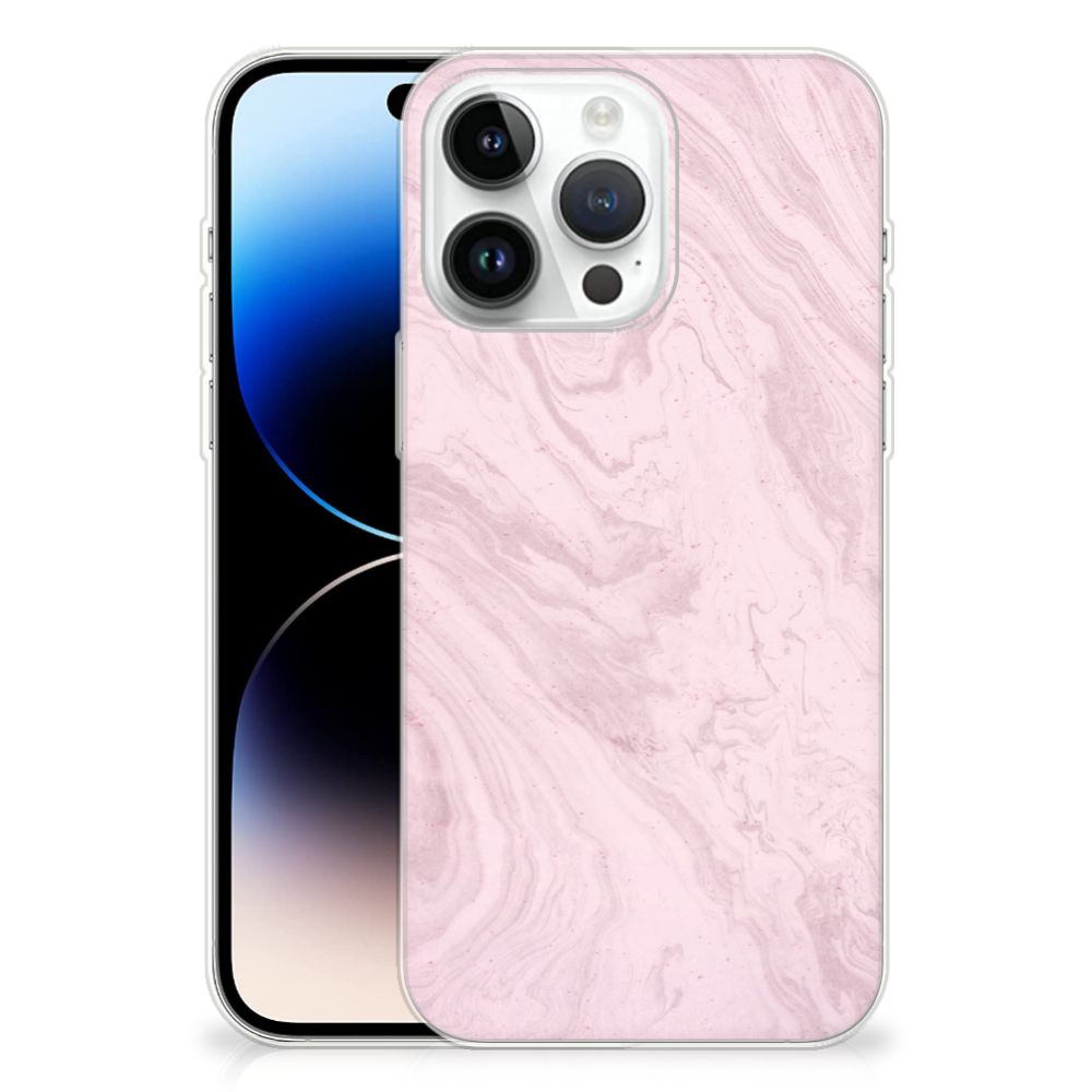 iPhone 14 Pro Max TPU Siliconen Hoesje Marble Pink - Origineel Cadeau Vriendin