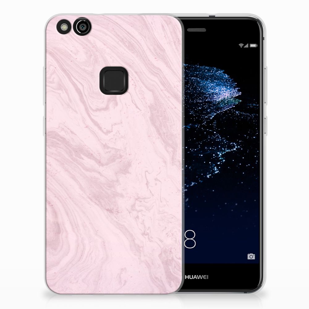 Huawei P10 Lite TPU Siliconen Hoesje Marble Pink - Origineel Cadeau Vriendin