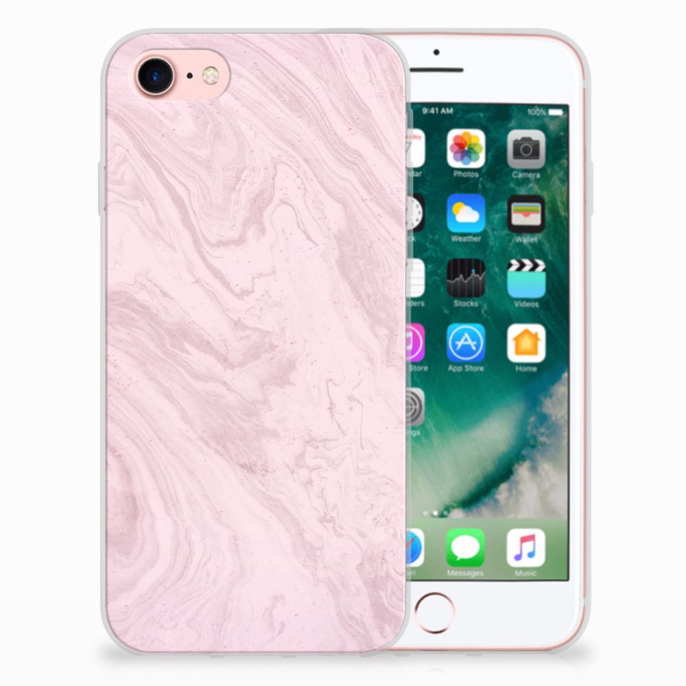 iPhone SE 2022 | SE 2020 | 8 | 7 TPU Siliconen Hoesje Marble Pink - Origineel Cadeau Vriendin