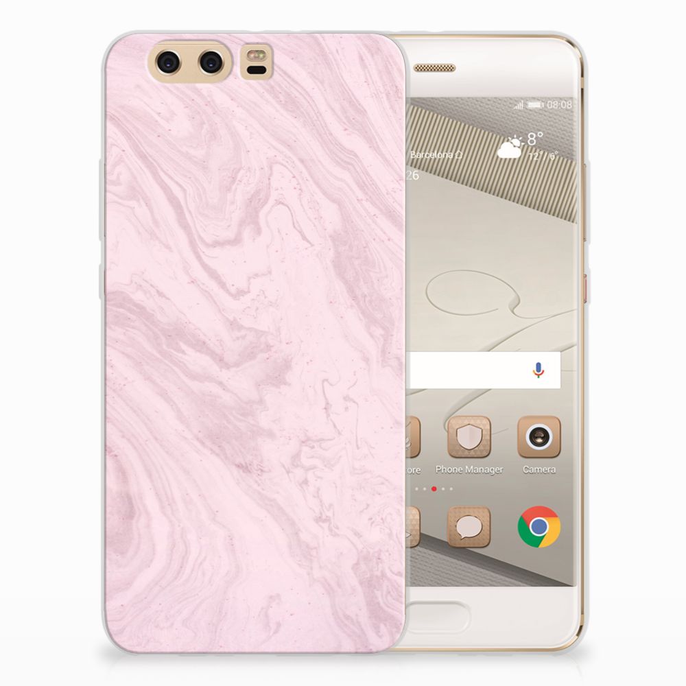 Huawei P10 Plus TPU Siliconen Hoesje Marble Pink - Origineel Cadeau Vriendin