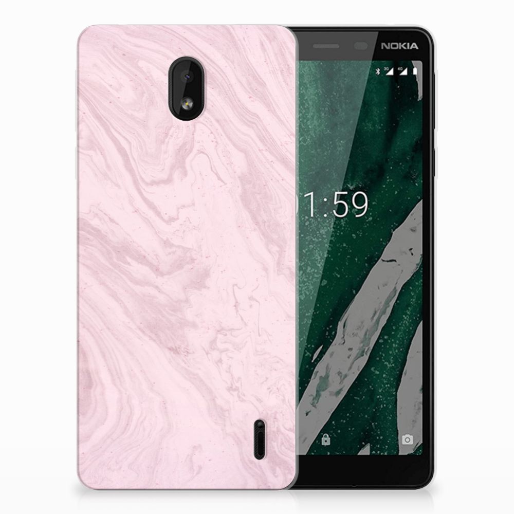 Nokia 1 Plus TPU Siliconen Hoesje Marble Pink - Origineel Cadeau Vriendin
