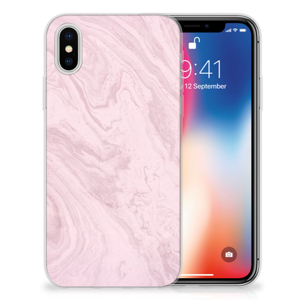 Apple iPhone X | Xs TPU Siliconen Hoesje Marble Pink - Origineel Cadeau Vriendin