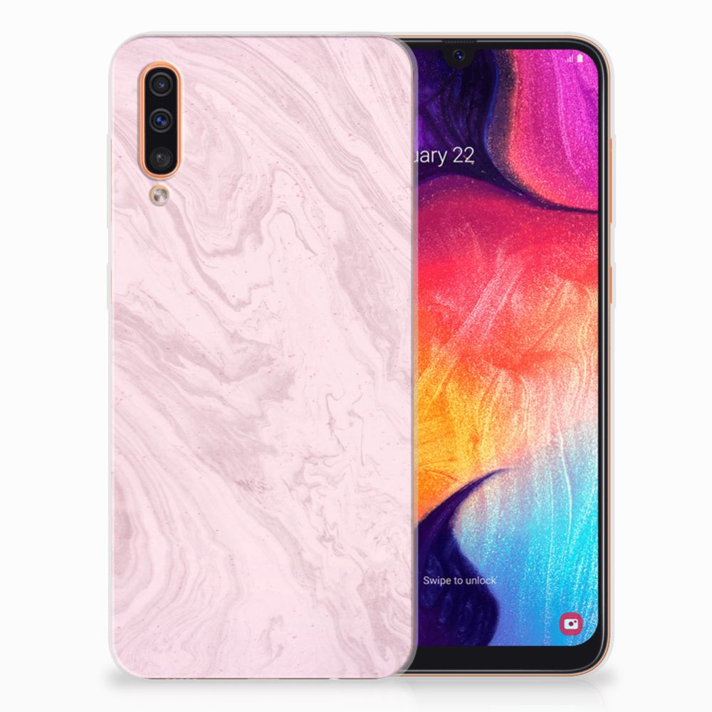 Samsung Galaxy A50 TPU Siliconen Hoesje Marble Pink - Origineel Cadeau Vriendin