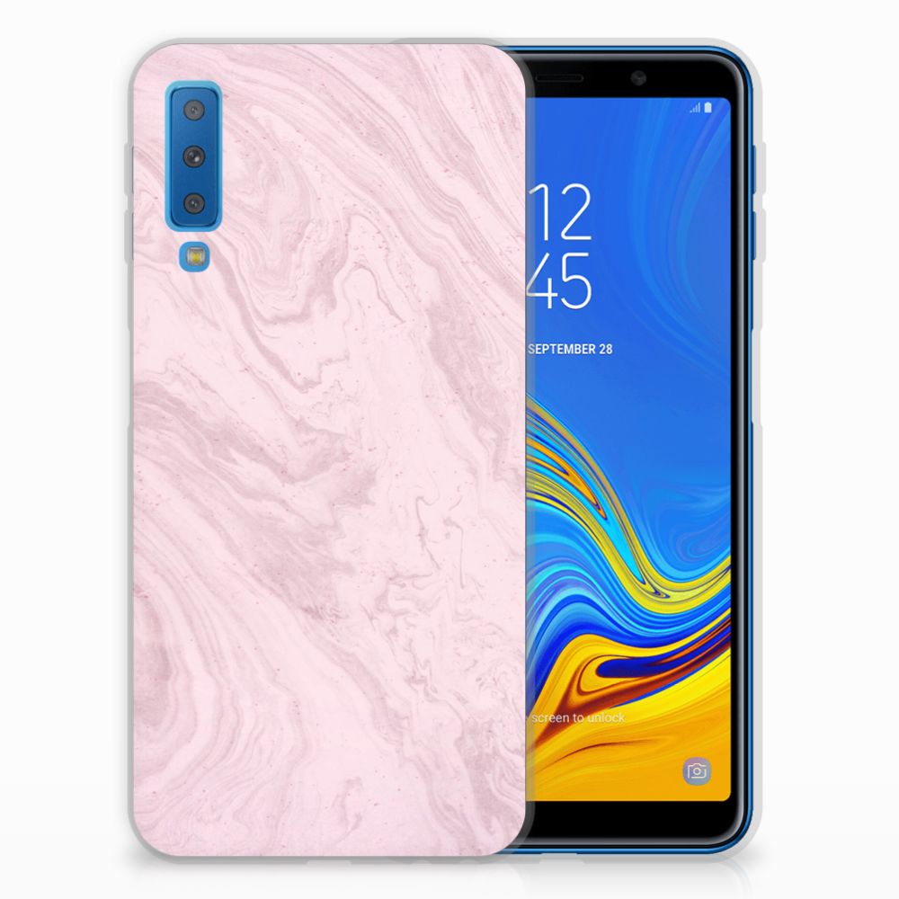 Samsung Galaxy A7 (2018) TPU Siliconen Hoesje Marble Pink - Origineel Cadeau Vriendin