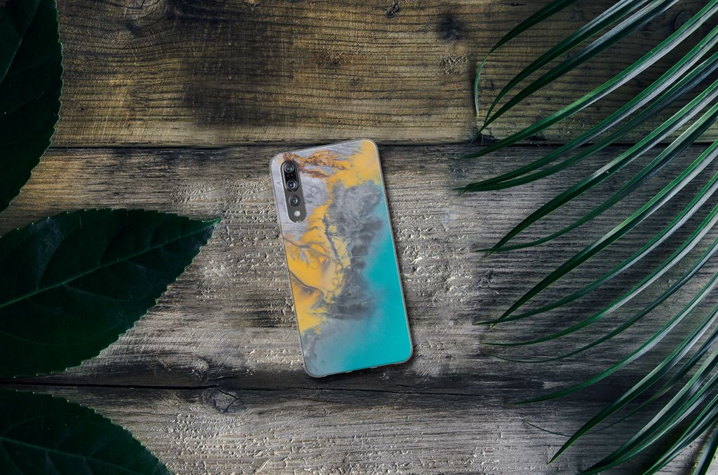 Huawei P20 Pro TPU Siliconen Hoesje Marble Blue Gold