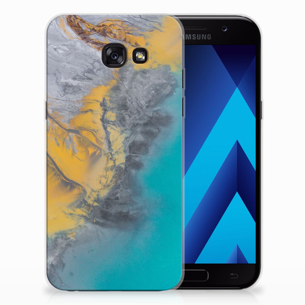 Samsung Galaxy A5 2017 TPU Siliconen Hoesje Marble Blue Gold