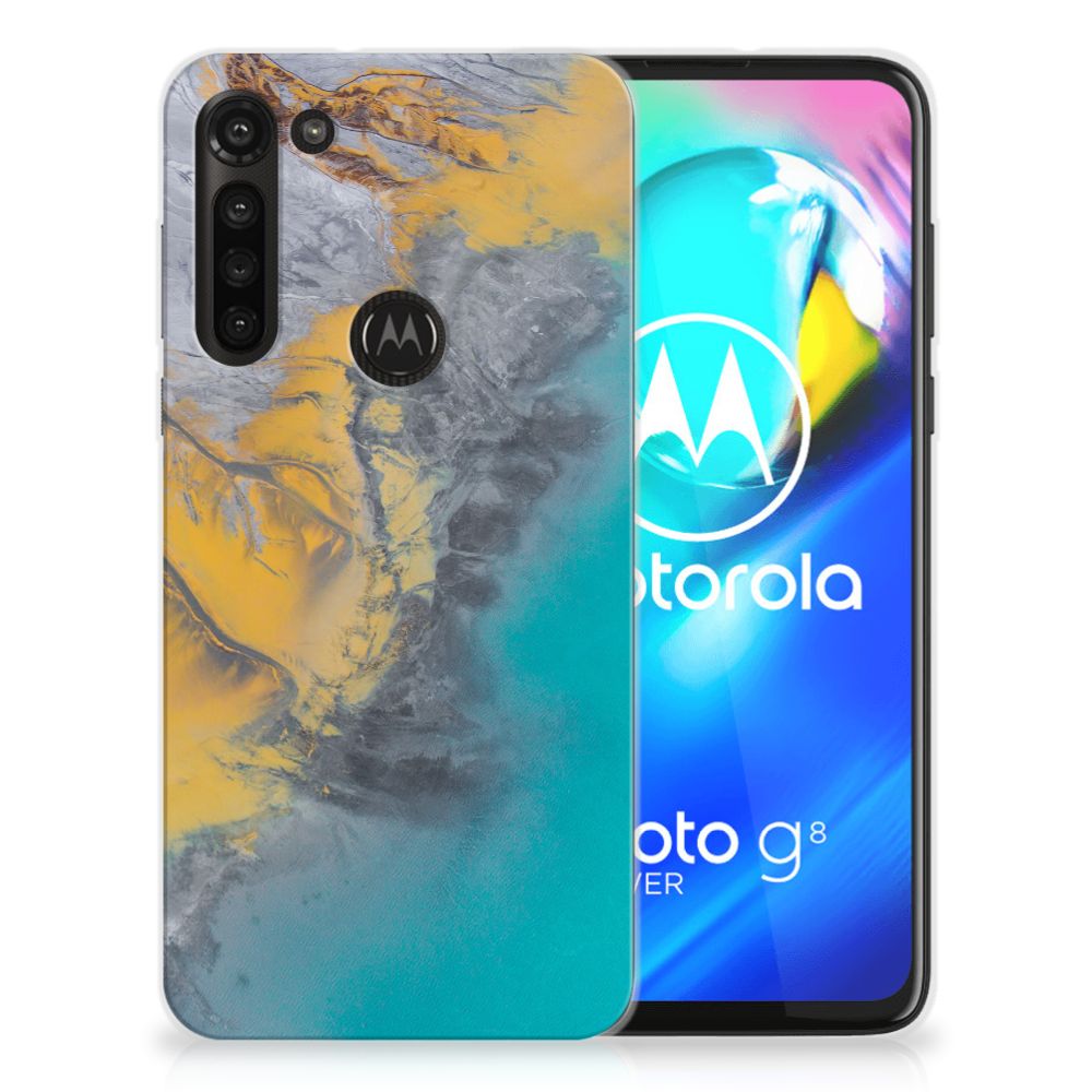 Motorola Moto G8 Power TPU Siliconen Hoesje Marble Blue Gold
