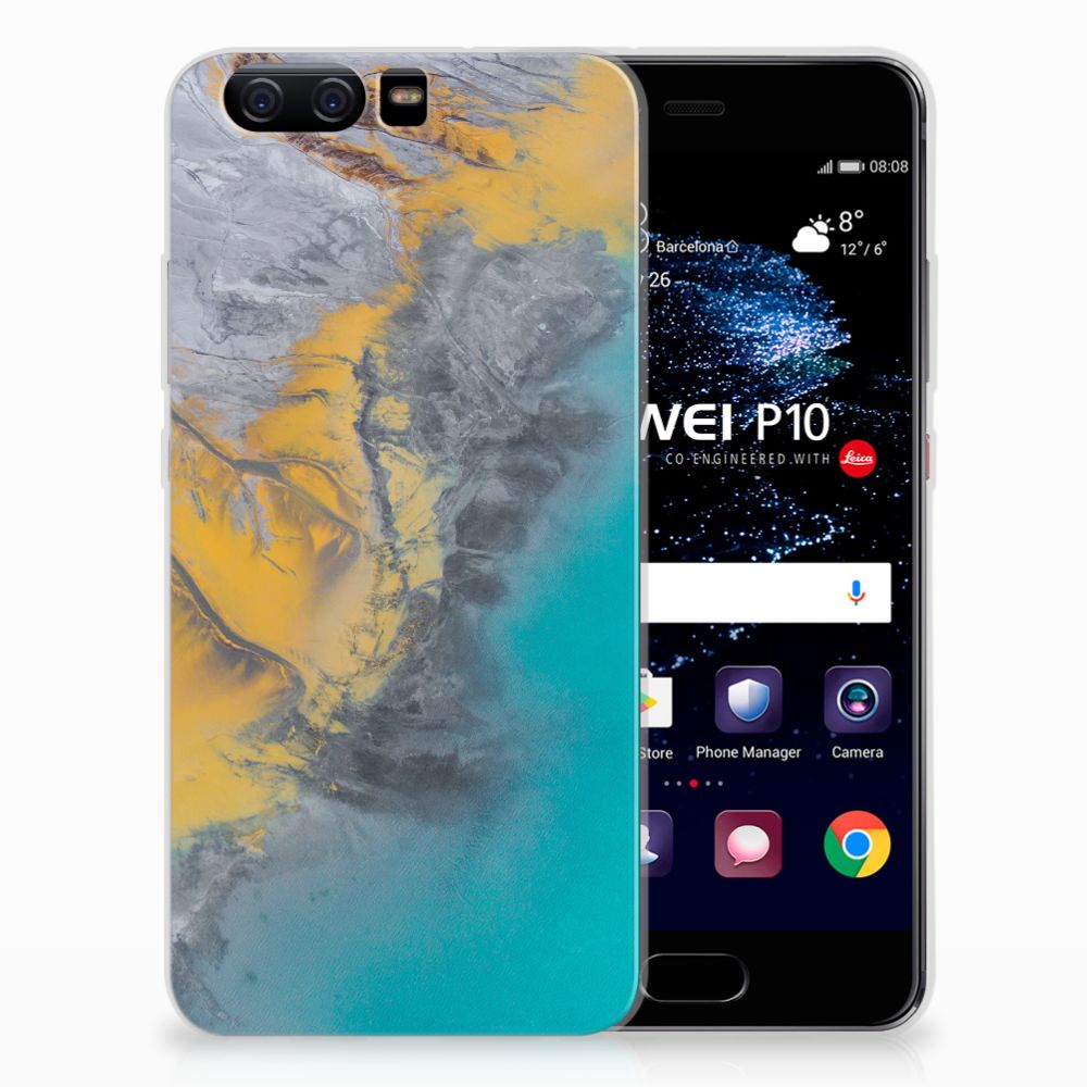 Huawei P10 TPU Siliconen Hoesje Marble Blue Gold