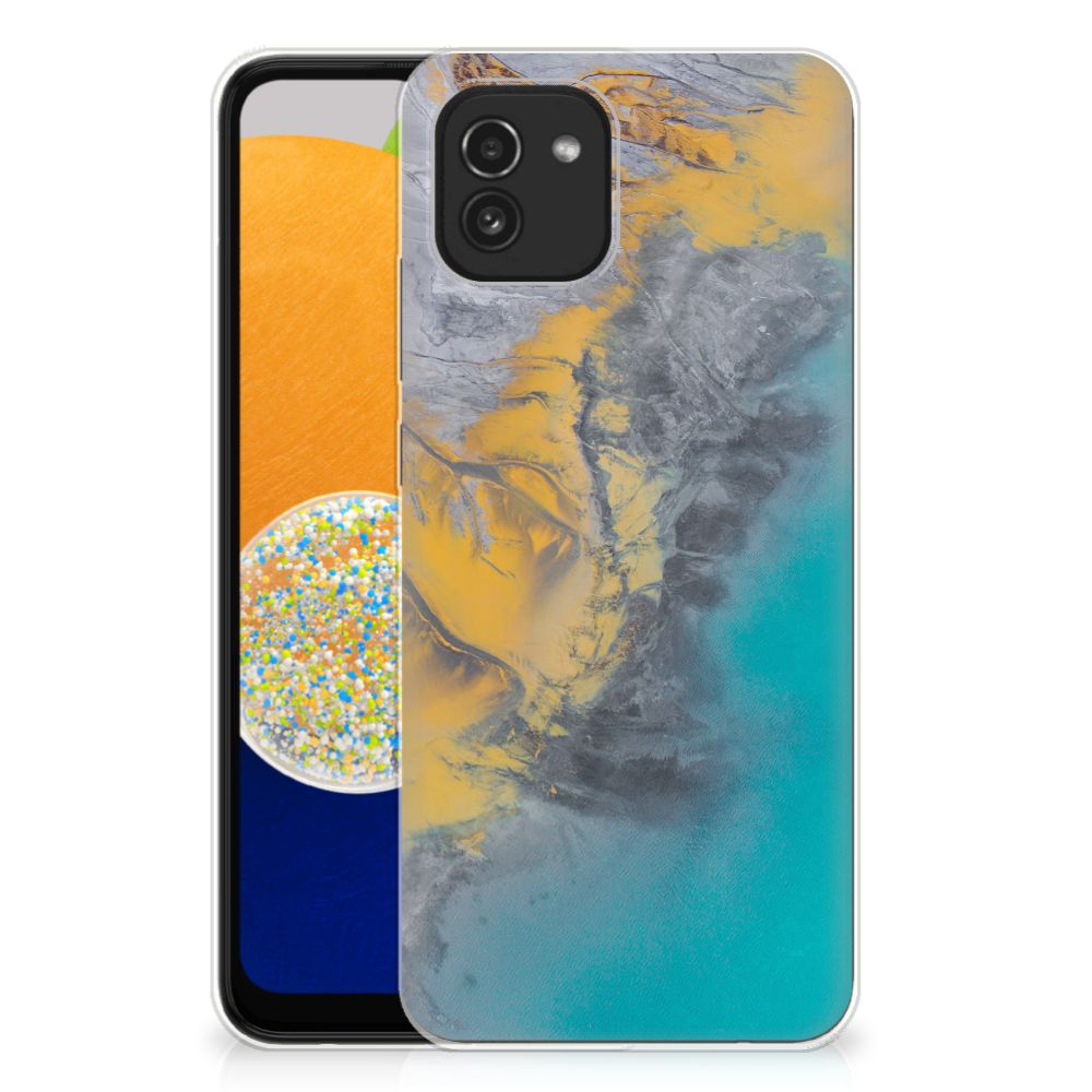 Samsung Galaxy A03 TPU Siliconen Hoesje Marble Blue Gold