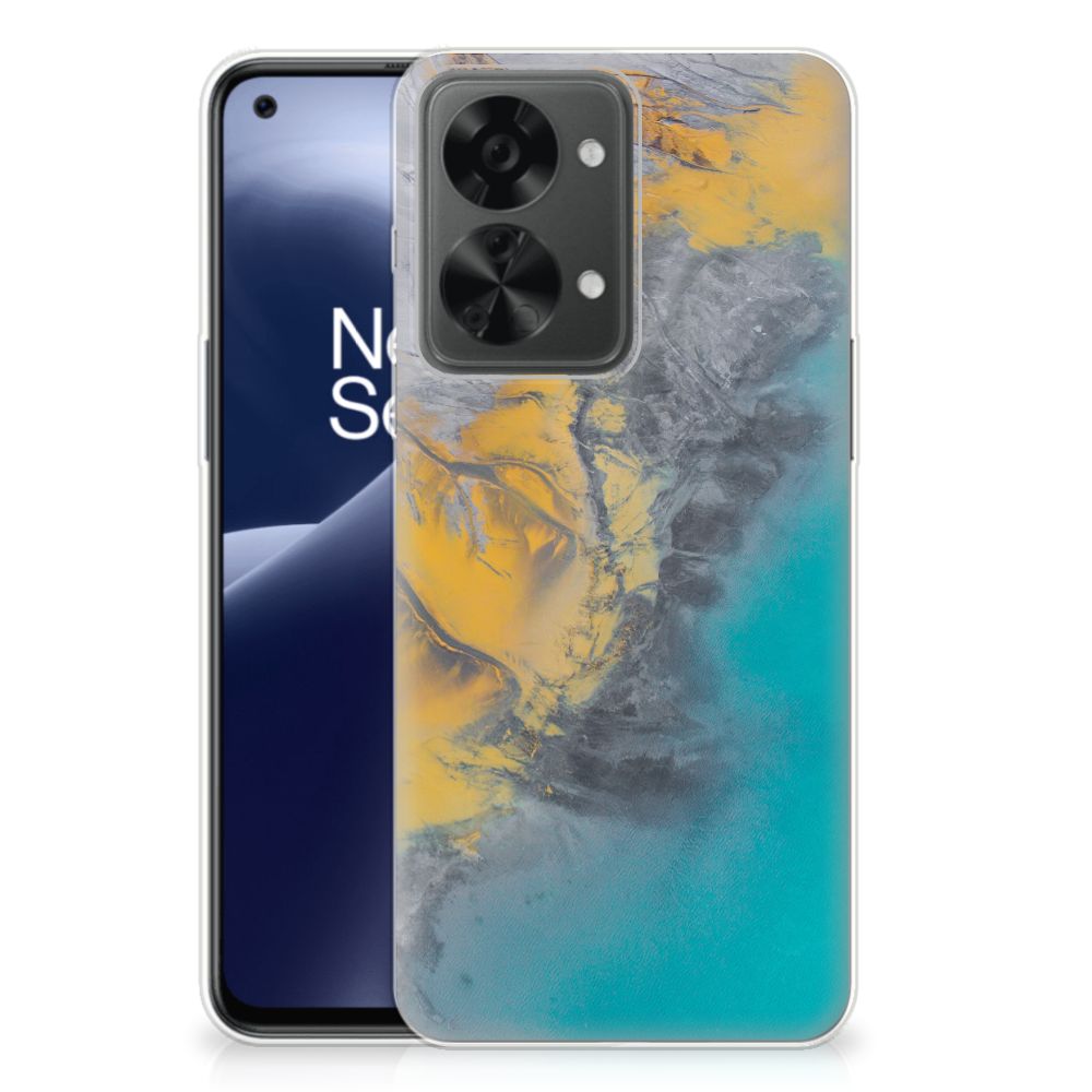OnePlus Nord 2T TPU Siliconen Hoesje Marble Blue Gold