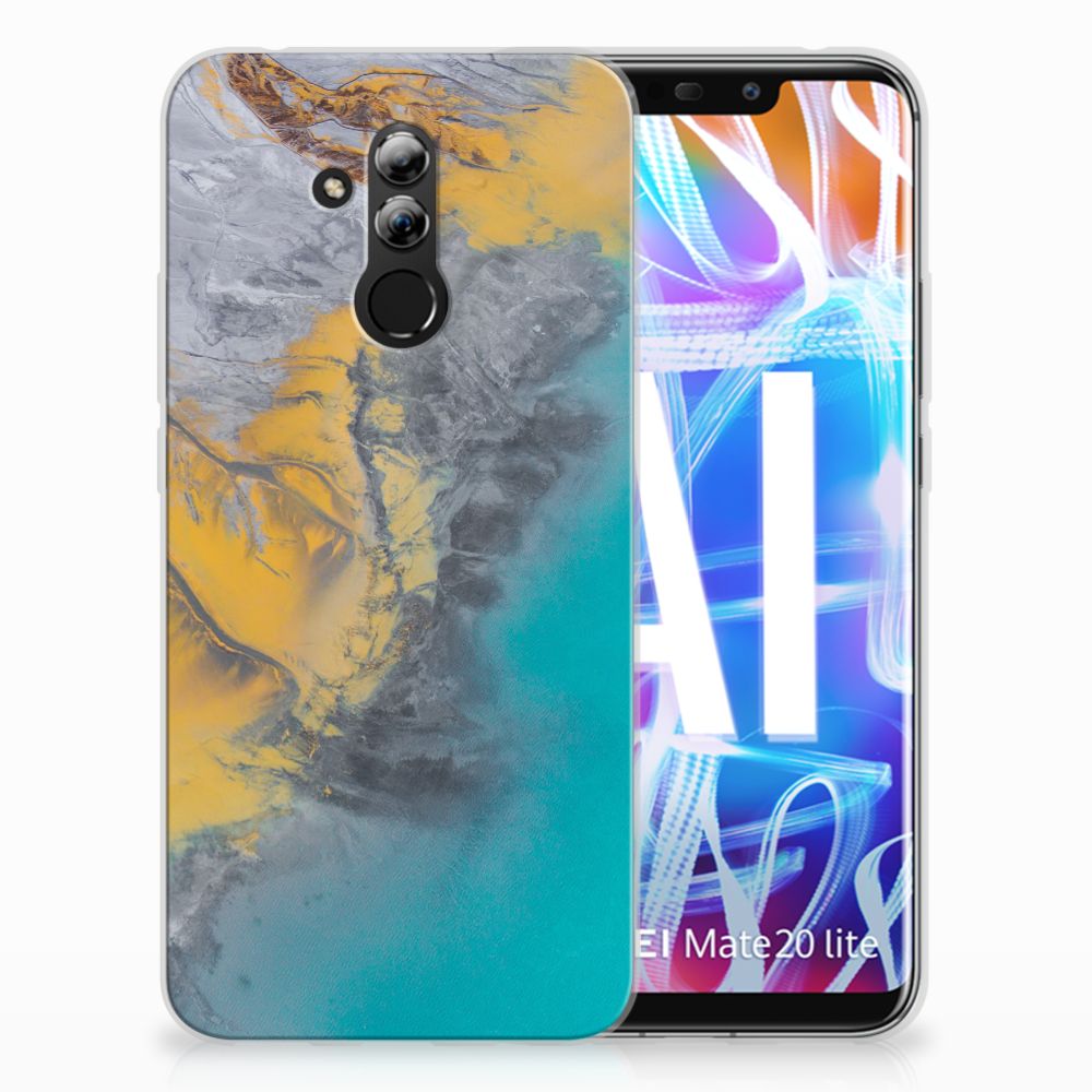 Huawei Mate 20 Lite TPU Siliconen Hoesje Marble Blue Gold