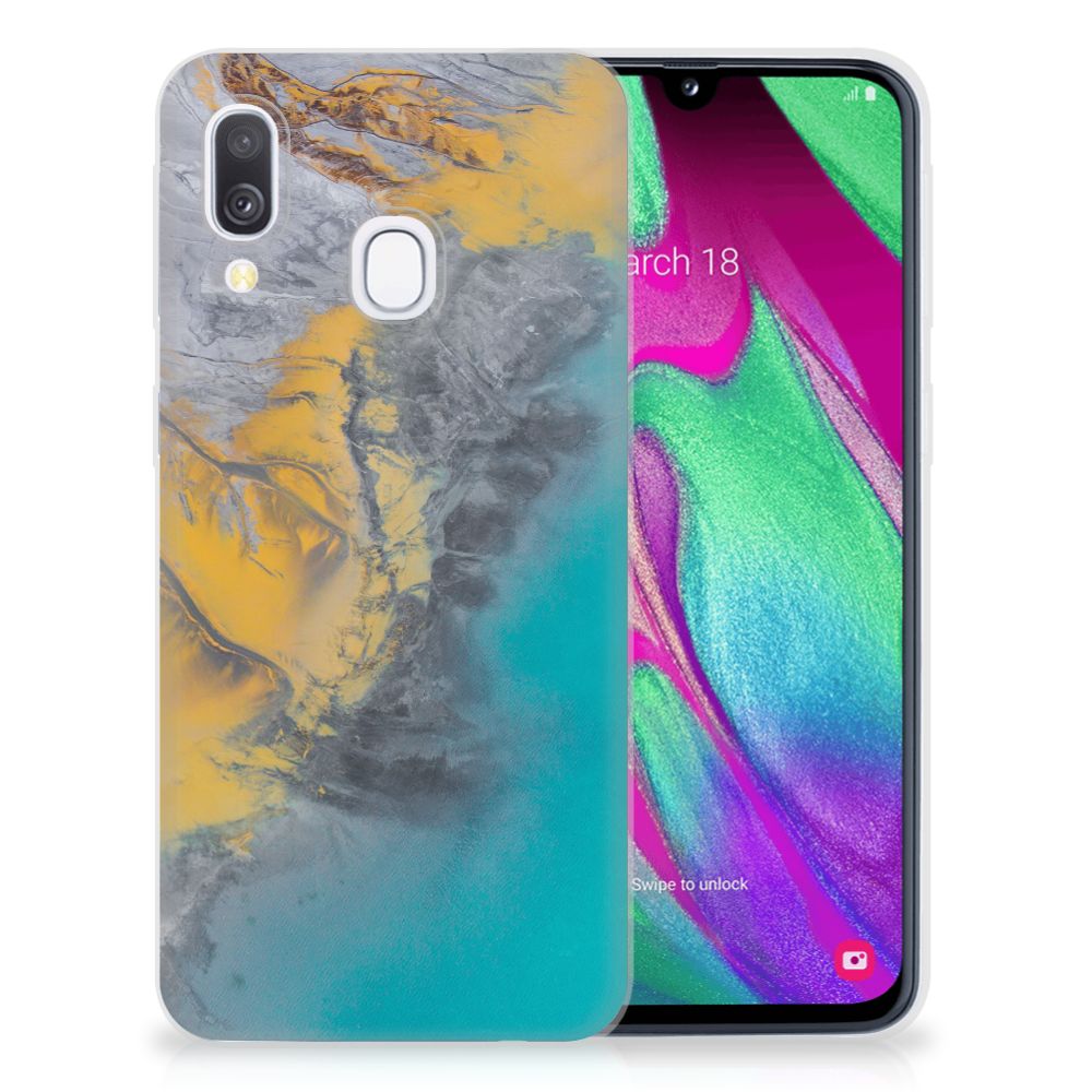 Samsung Galaxy A40 TPU Siliconen Hoesje Marble Blue Gold