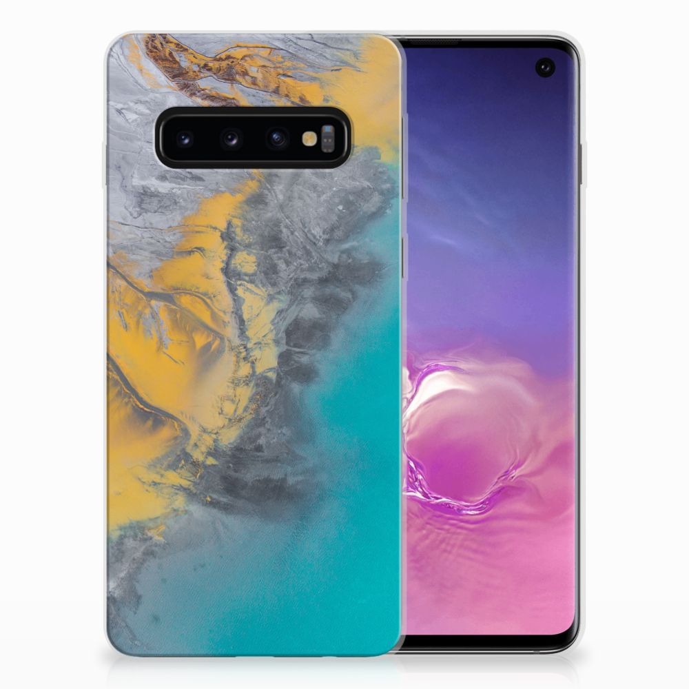 Samsung Galaxy S10 TPU Siliconen Hoesje Marble Blue Gold