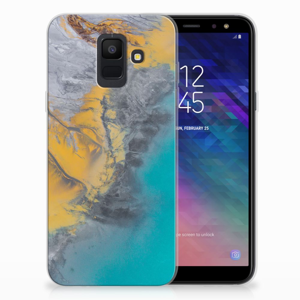Samsung Galaxy A6 (2018) TPU Siliconen Hoesje Marble Blue Gold