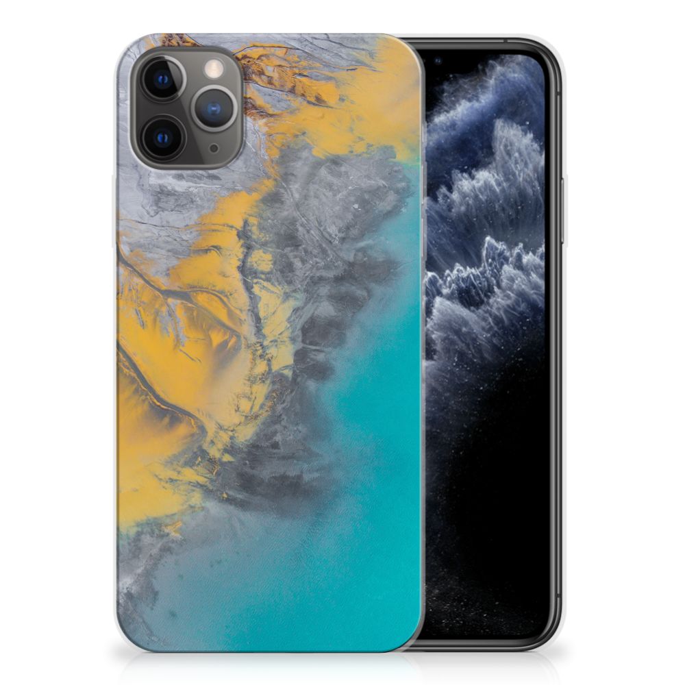 Apple iPhone 11 Pro Max TPU Siliconen Hoesje Marble Blue Gold