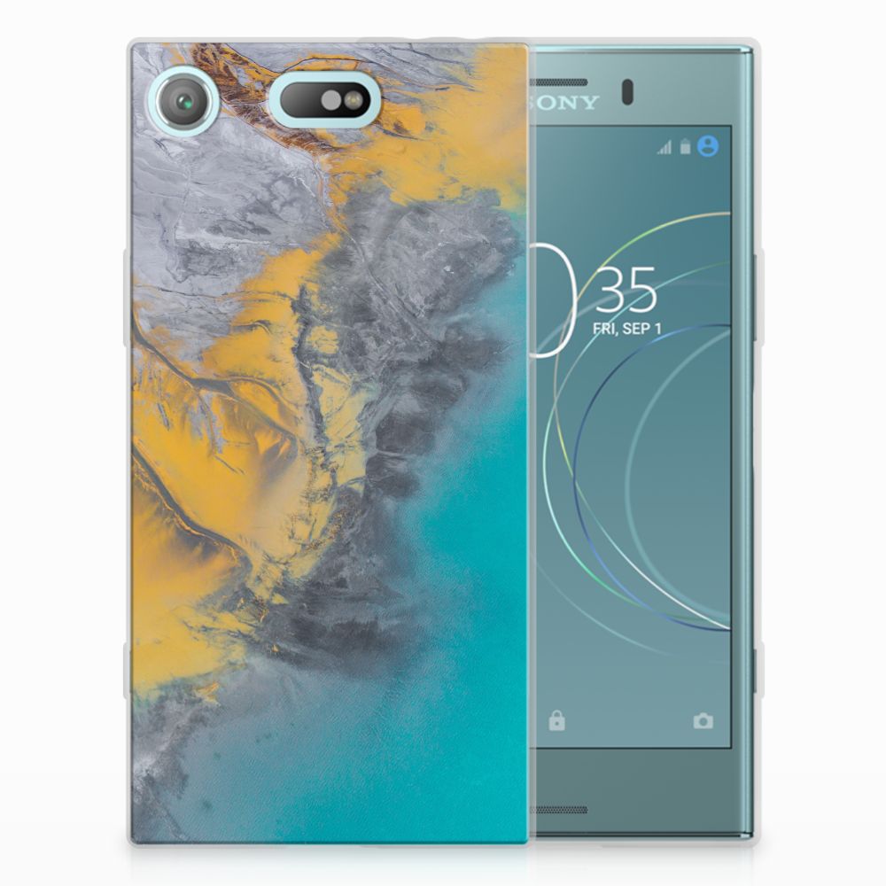 Sony Xperia XZ1 Compact TPU Siliconen Hoesje Marble Blue Gold