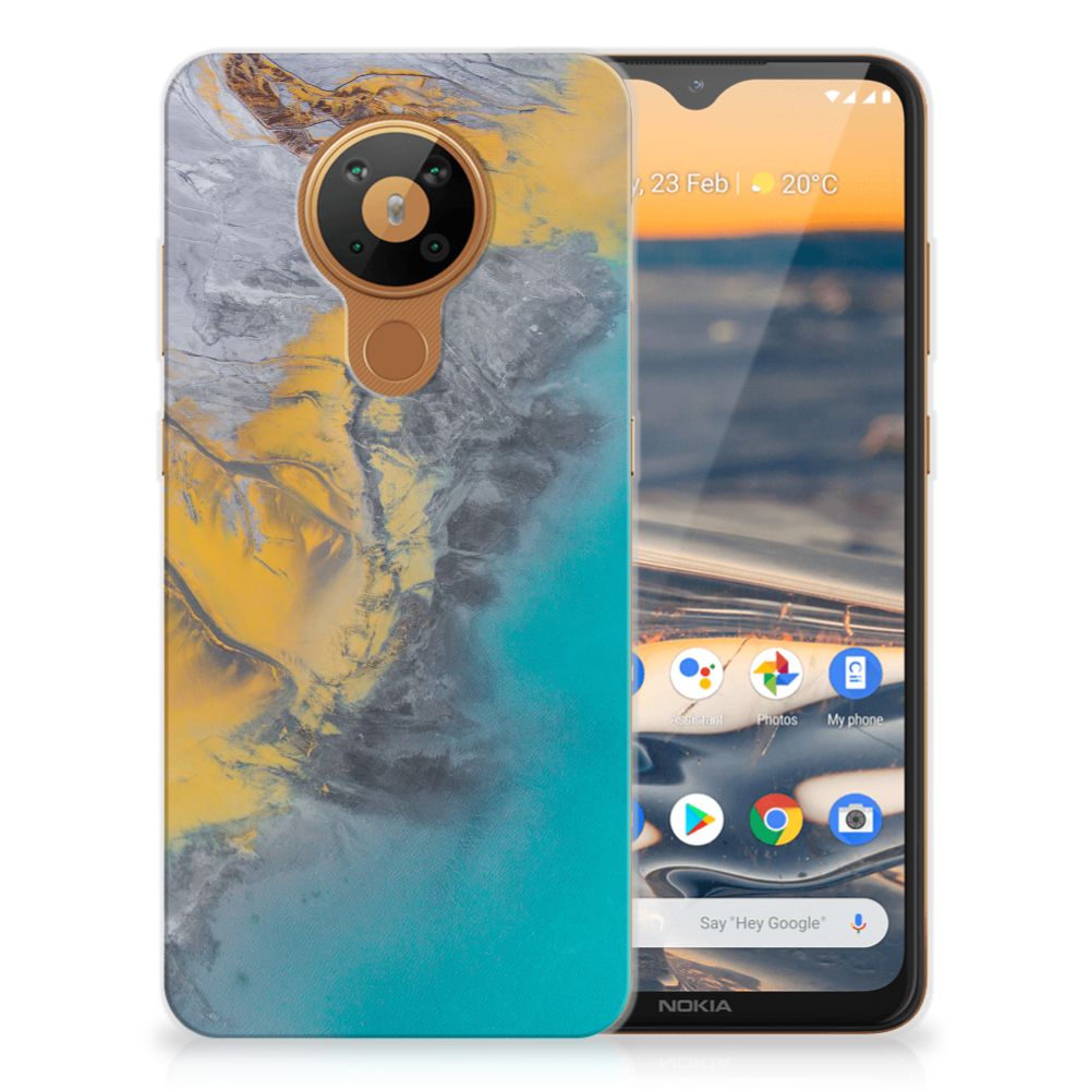 Nokia 5.3 TPU Siliconen Hoesje Marble Blue Gold
