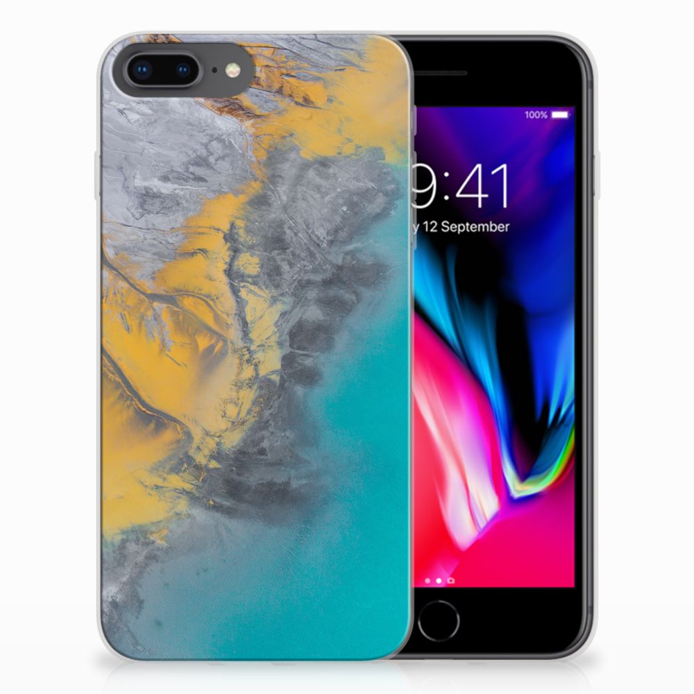 Apple iPhone 7 Plus | 8 Plus TPU Siliconen Hoesje Marble Blue Gold